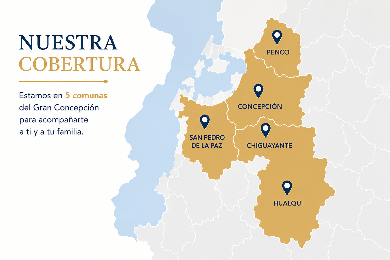Mapa de cobertura: Concepción, San Pedro de la Paz, Chiguayante, Hualqui y Penco